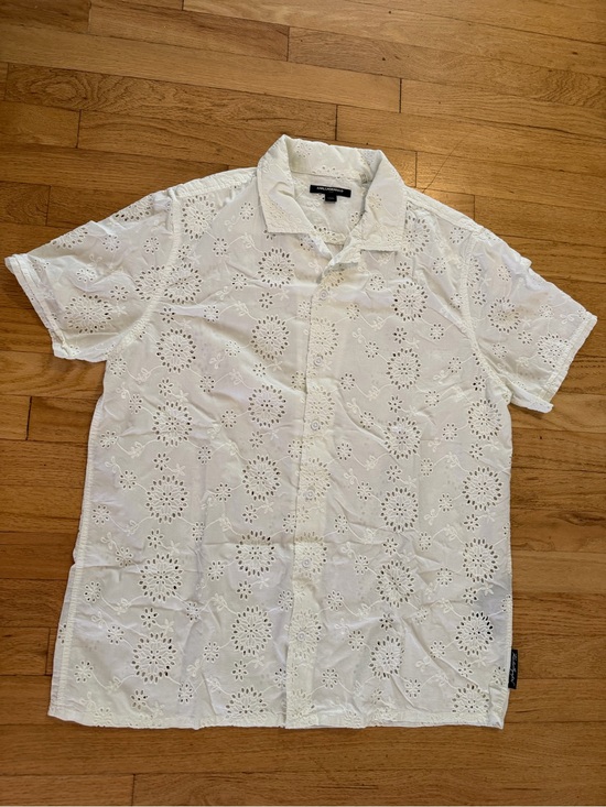 Karl Lagerfeld Tops - Karl Lagerfeld White Eyelet Button-Down Short-Sleeve Shirt